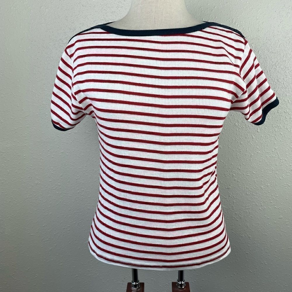 Fast Lane Sport Red Striped Short Sleeve Top Size S EUC